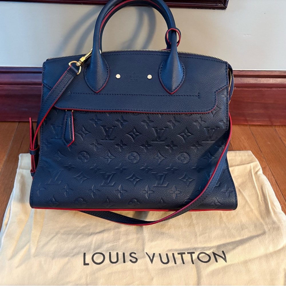 Louis Vuitton Empreinte Navy Satchel with Red Trim